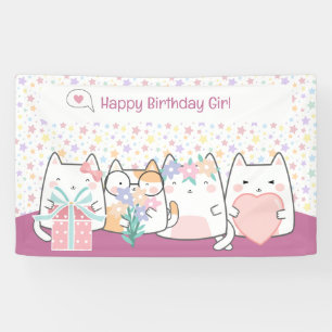 Pastel Kawaii Cat Fiends Grußfreund Cartoon Doodle Banner