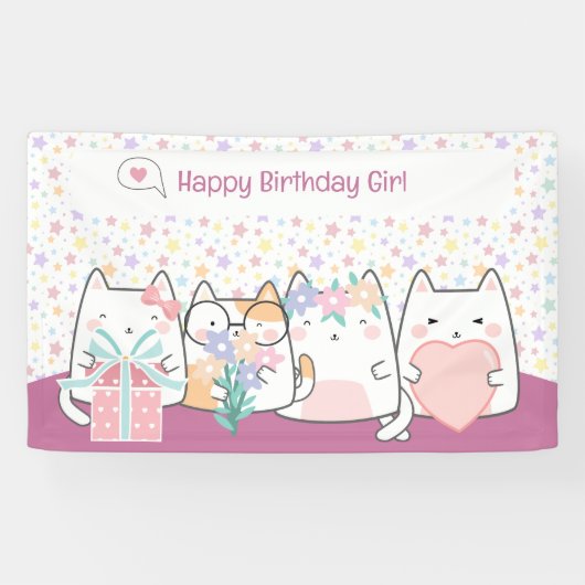 Pastel Kawaii Cat Fiends Grußfreund Cartoon Doodle Banner (Horizontal)