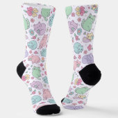 Pastel Kawaii Cats and Spring Flowers Pattern  Socken (Gewinkelt)
