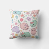 Pastel Kawaii Cats and Spring Flowers Throw Pillow Kissen (Rückseite)
