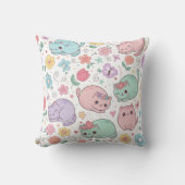 Pastel Kawaii Cats and Spring Flowers Throw Pillow Kissen (Vorderseite)