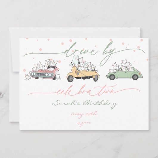 Pastel Kawaii Cats Überraschungsfeier Parade Einladung (Vorderseite)