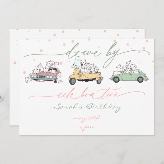 Pastel Kawaii Cats Überraschungsfeier Parade Einladung (Vorne/Hinten)