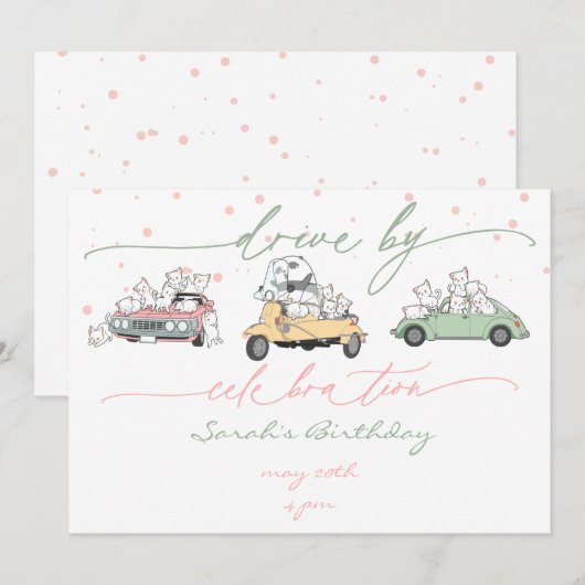 Pastel Kawaii Cats Überraschungsfeier Parade Einladung (Vorne/Hinten)