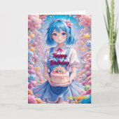 Pastel Kawaii Girl Cake Celebration Karte (Vorderseite)