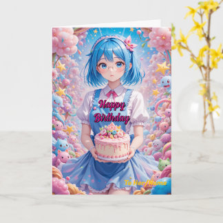 Pastel Kawaii Girl Cake Celebration Karte