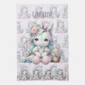 Pastel Kawaii Unicorn Doll with Flower Basket Geschirrtuch (Vertikal)