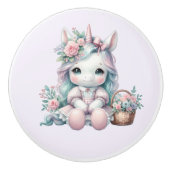 Pastel Kawaii Unicorn Doll with Flower Basket Keramikknauf (Vorderseite)