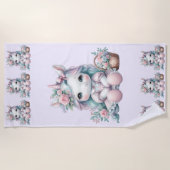Pastel Kawaii Unicorn Doll with Flower Basket Strandtuch (Vorderseite)