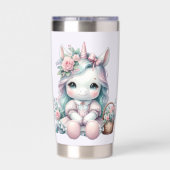 Pastel Kawaii Unicorn Doll with Flower Basket Thermobecher (Rückseite)