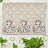Pastel Kawaii Unicorn Mutter Tochter Duo Beige Geschirrtuch (Gefaltet)