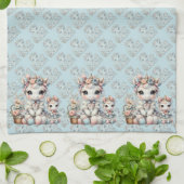 Pastel Kawaii Unicorn Mutter Tochter Duo Blue Geschirrtuch (Gefaltet)