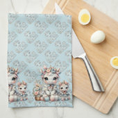 Pastel Kawaii Unicorn Mutter Tochter Duo Blue Geschirrtuch (Viertel Falte)