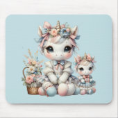 Pastel Kawaii Unicorn Mutter Tochter Duo Blue Mousepad (Vorne)