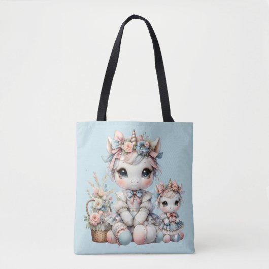 Pastel Kawaii Unicorn Mutter Tochter Duo Blue Tasche (Vorderseite)