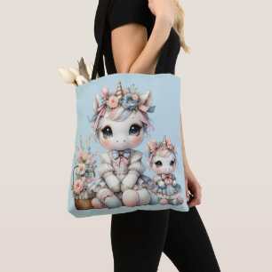 Pastel Kawaii Unicorn Mutter Tochter Duo Blue Tasche