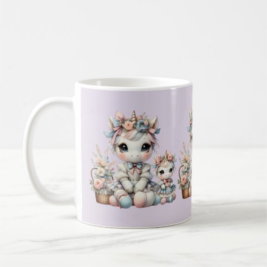 Pastel Kawaii Unicorn Mutter Tochter Duo Lavender Kaffeetasse (Links)