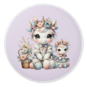 Pastel Kawaii Unicorn Mutter Tochter Duo Lavender Keramikknauf (Vorderseite)