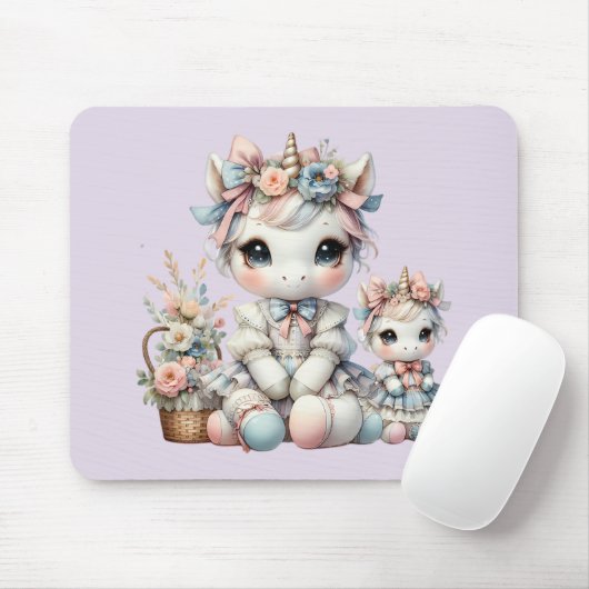 Pastel Kawaii Unicorn Mutter Tochter Duo Lavender Mousepad (Mit Mouse)