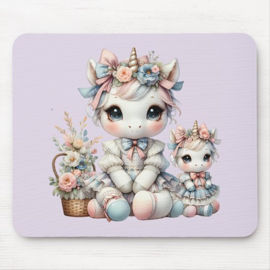 Pastel Kawaii Unicorn Mutter Tochter Duo Lavender Mousepad (Vorne)