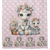 Pastel Kawaii Unicorn Mutter Tochter Duo Pink Duschvorhang (Vorderseite)