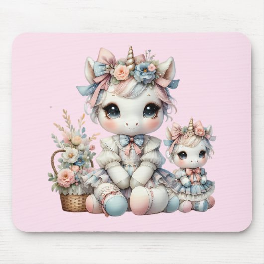 Pastel Kawaii Unicorn Mutter Tochter Duo Pink Mousepad (Vorne)