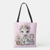 Pastel Kawaii Unicorn Mutter Tochter Duo Pink Tasche (Rückseite)