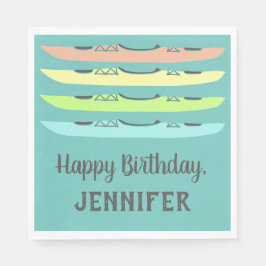 Pastel Kayaks auf dem Aquamarinen Kayaking Themed  Serviette