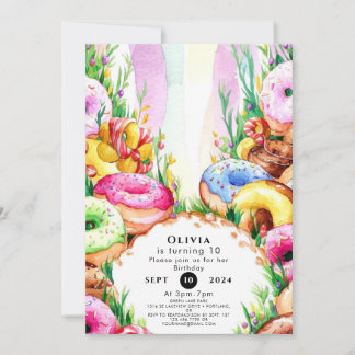 Pastel Kids Donut Birthday Einladung