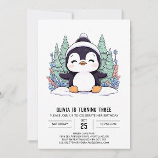 Pastel Kids Penguin Digital zum Geburtstag Einladung
