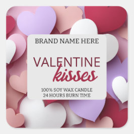 Pastel Kisses Love Candle Label Editable Template Quadratischer Aufkleber