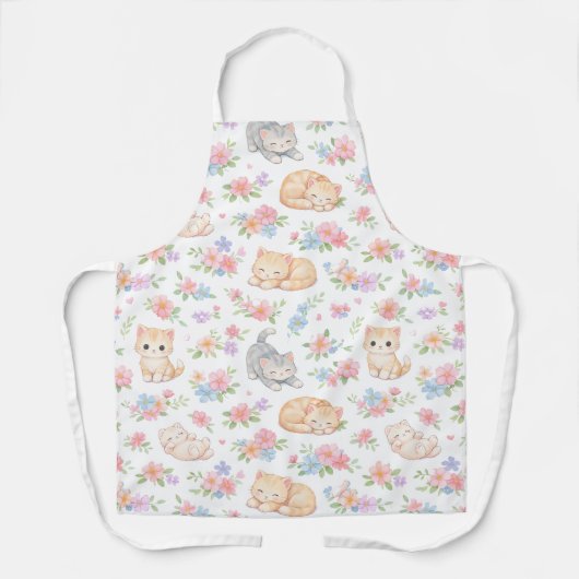 Pastel Kitten and Floral Pattern Kitchen Apron Schürze (Vorderseite)