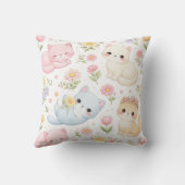 Pastel Kitten and Floral Pattern Throw Pillow Kissen (Rückseite)