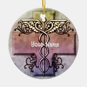 Pastel-Kreuz-Caduceus-Schmuck Keramik Ornament