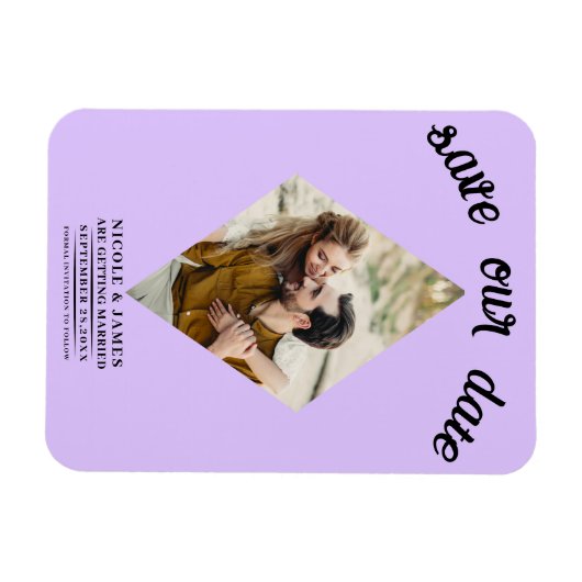 Pastel Lavender Diamond Foto Save the Date Magnet (Horizontal)