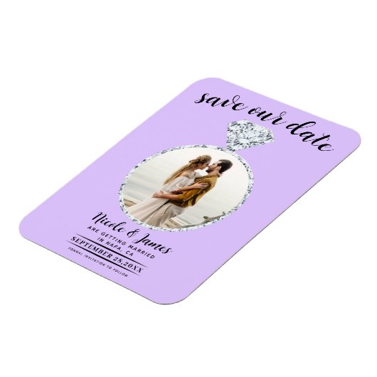 Pastel Lavender Diamond Ring Blende Save the Date Magnet (Linke Seite)
