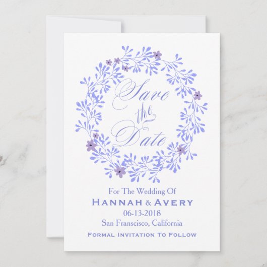 Pastel Lavender Floral Wreath "Save the Date" Save The Date (Vorderseite)