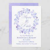Pastel Lavender Floral Wreath "Save the Date" Save The Date (Vorne/Hinten)