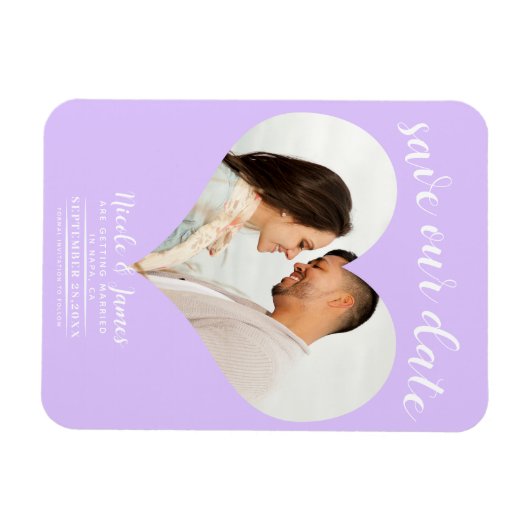 Pastel Lavender Heart Foto Hochzeit Speichern Sie Magnet (Horizontal)