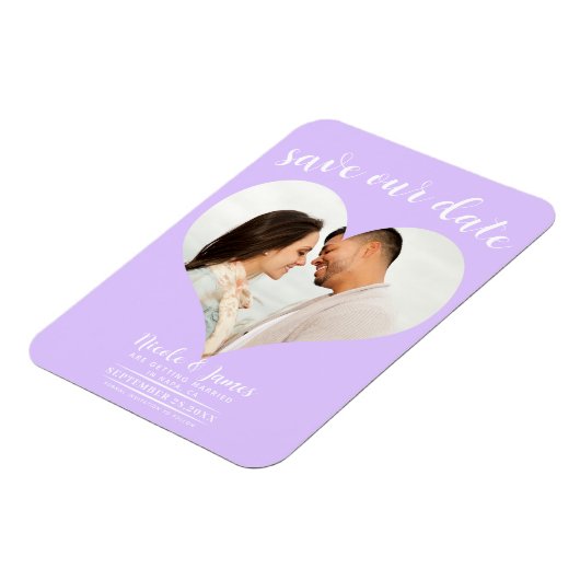 Pastel Lavender Heart Foto Hochzeit Speichern Sie Magnet (Linke Seite)