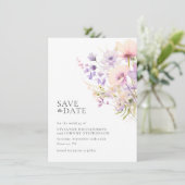 Pastel Lavender Lila Violet Wild Blume Hochzeit Save The Date (Stehend Vorderseite)