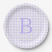 Pastel Lavender und White Gingham Monogram Pappteller (Vorderseite)