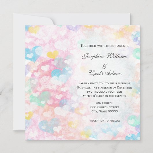 Pastel Layered Hearts Wedding Invites Einladung (Vorderseite)
