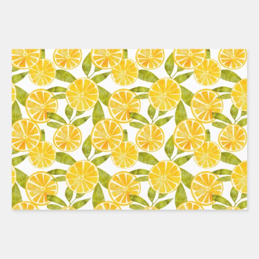 Pastel Lemon Spaß Streifen Dots Frucht Sommer Geschenkpapier Set (Vorderseite)