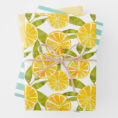 Pastel Lemon Spaß Streifen Dots Frucht Sommer Geschenkpapier Set (Beispiel)