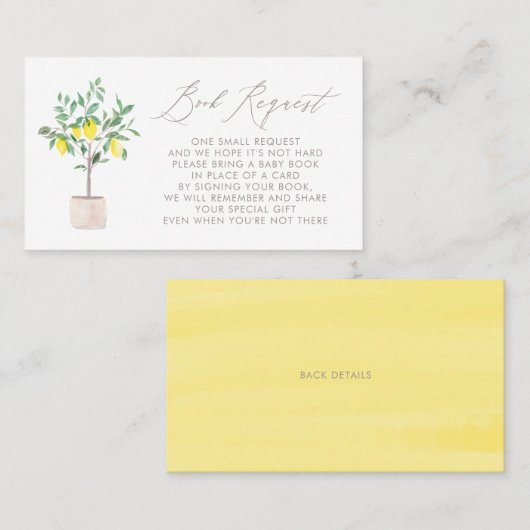 Pastel Lemon Tree Babydusche Buchungskarte Platzkarte (Vorne/Hinten)
