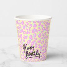 Pastel Leopard Print Happy Birthday Paper Cup