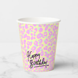 Pastel Leopard Print Happy Birthday Paper Cup Pappbecher