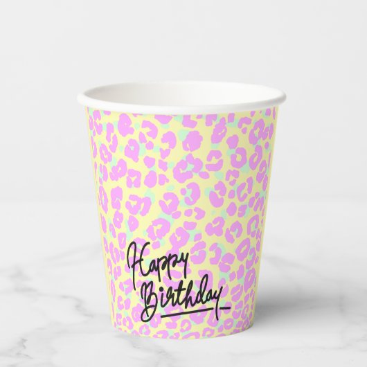 Pastel Leopard Print Happy Birthday Paper Cup Pappbecher (Vorderseite)