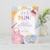 Pastel Let's Paint Girl Birthday Party Einladung (Stehend Vorderseite)